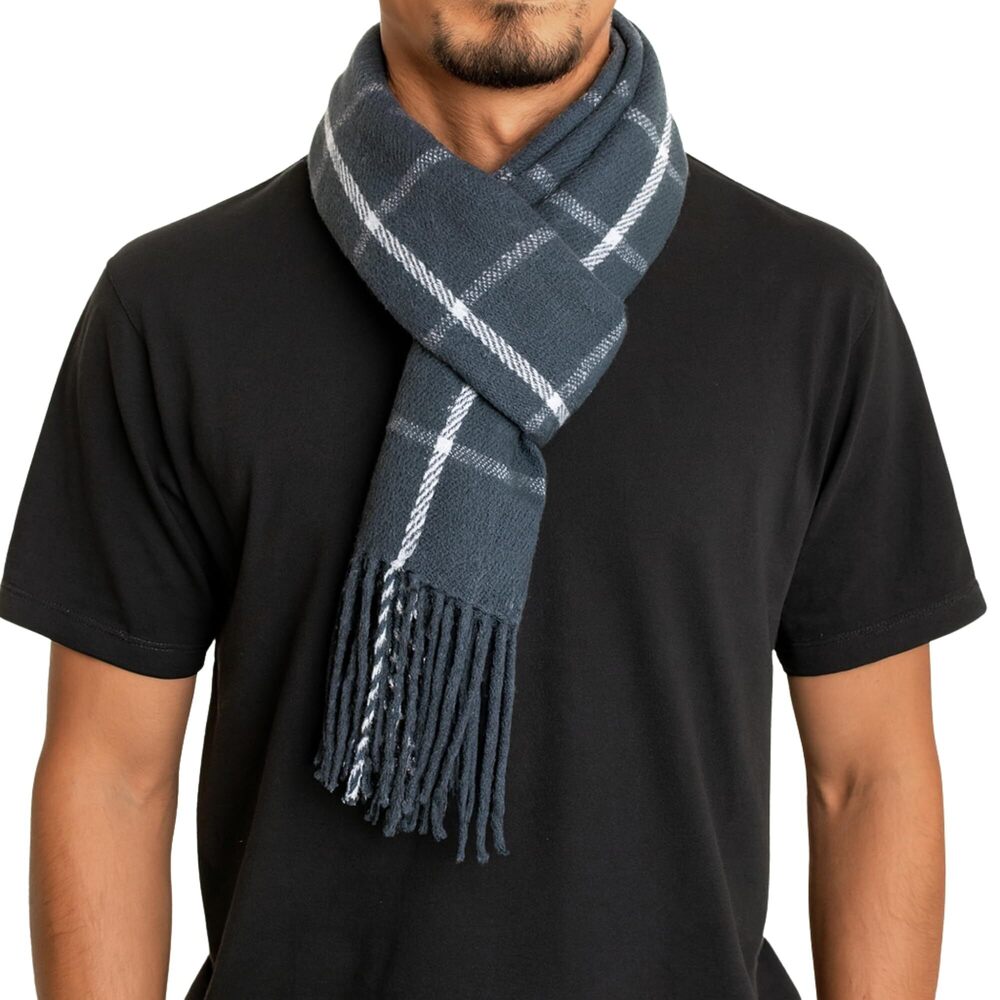 2018 Plaid Scarf Softer Than Cashmere Scarves Winter Shawl Navy Grid